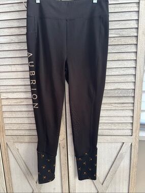 Aubrion Black Equestrian Breeches with Patterned Cuffs size large